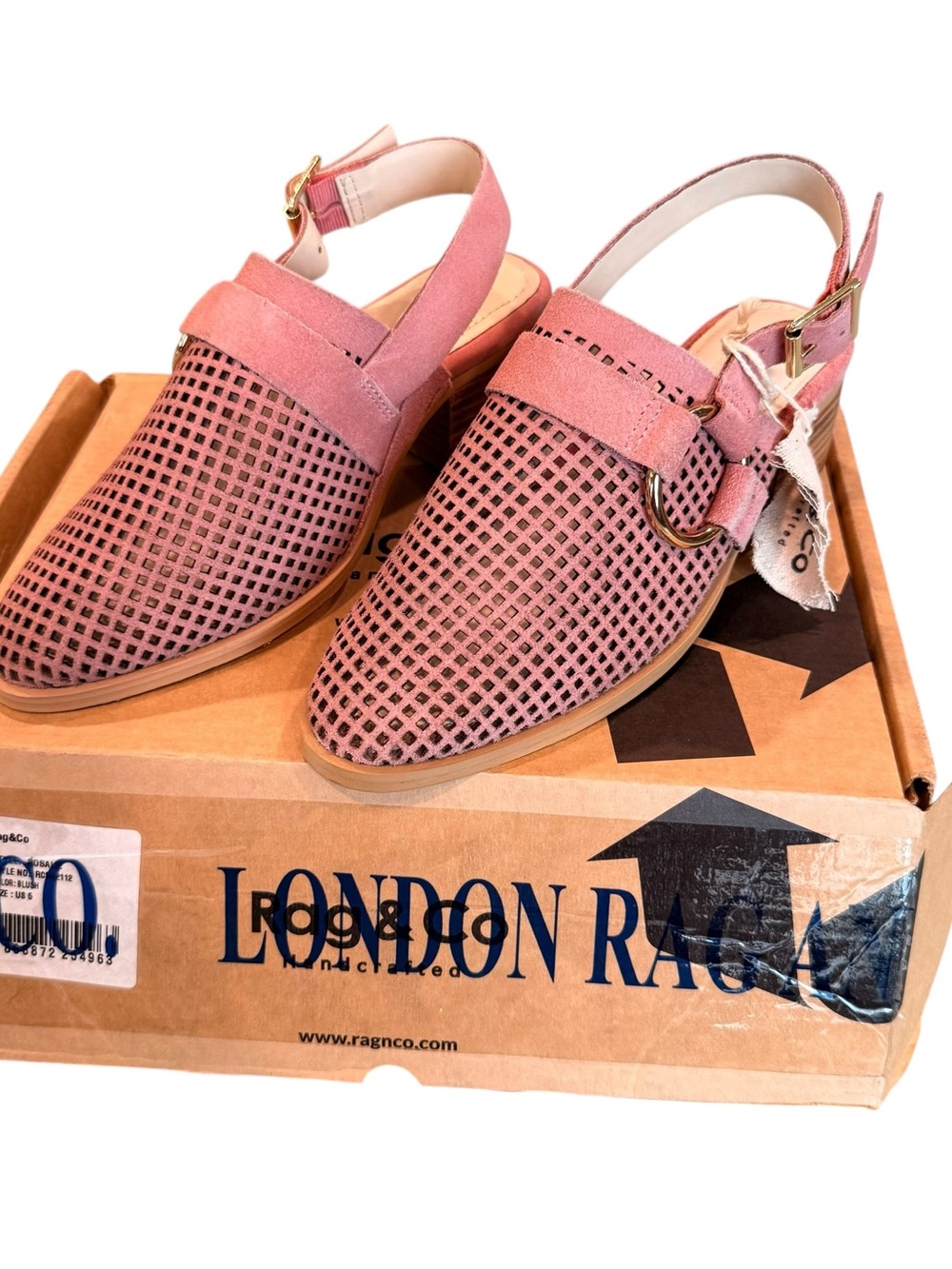 Rag & Co Rosalie Blush Suede Laser Cut Block Heel Sandals – Size US 5